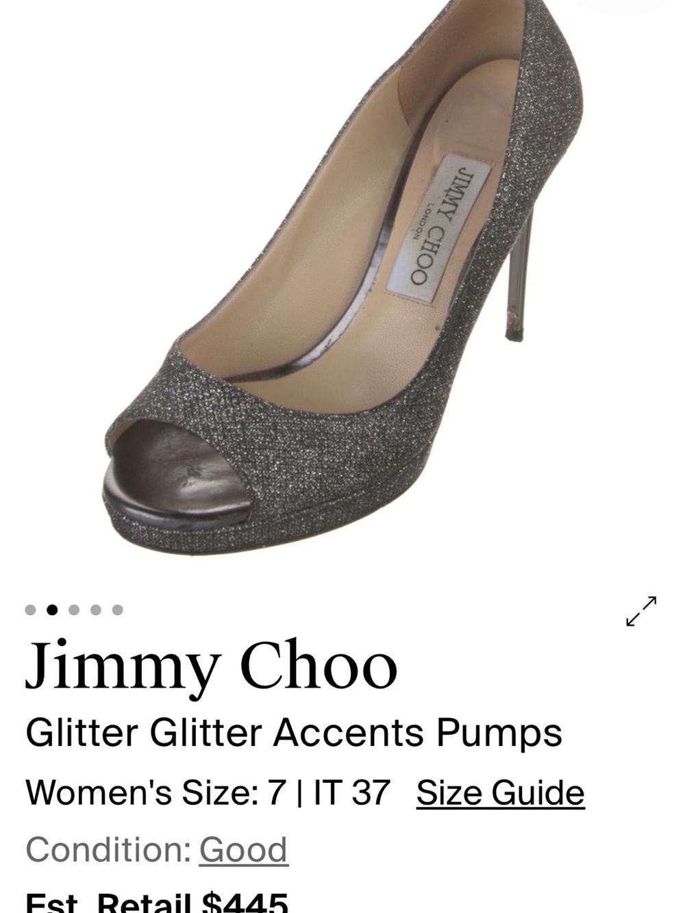 Jimmy Choo Silver Glitter Peep-Toe Stiletto Pumps Size 7 IT 37